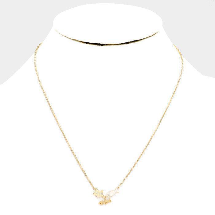 Gold Gold Dipped Cubic Zirconia Cat Fish Pendant Necklace - Jewelry Store by Erik Rayo