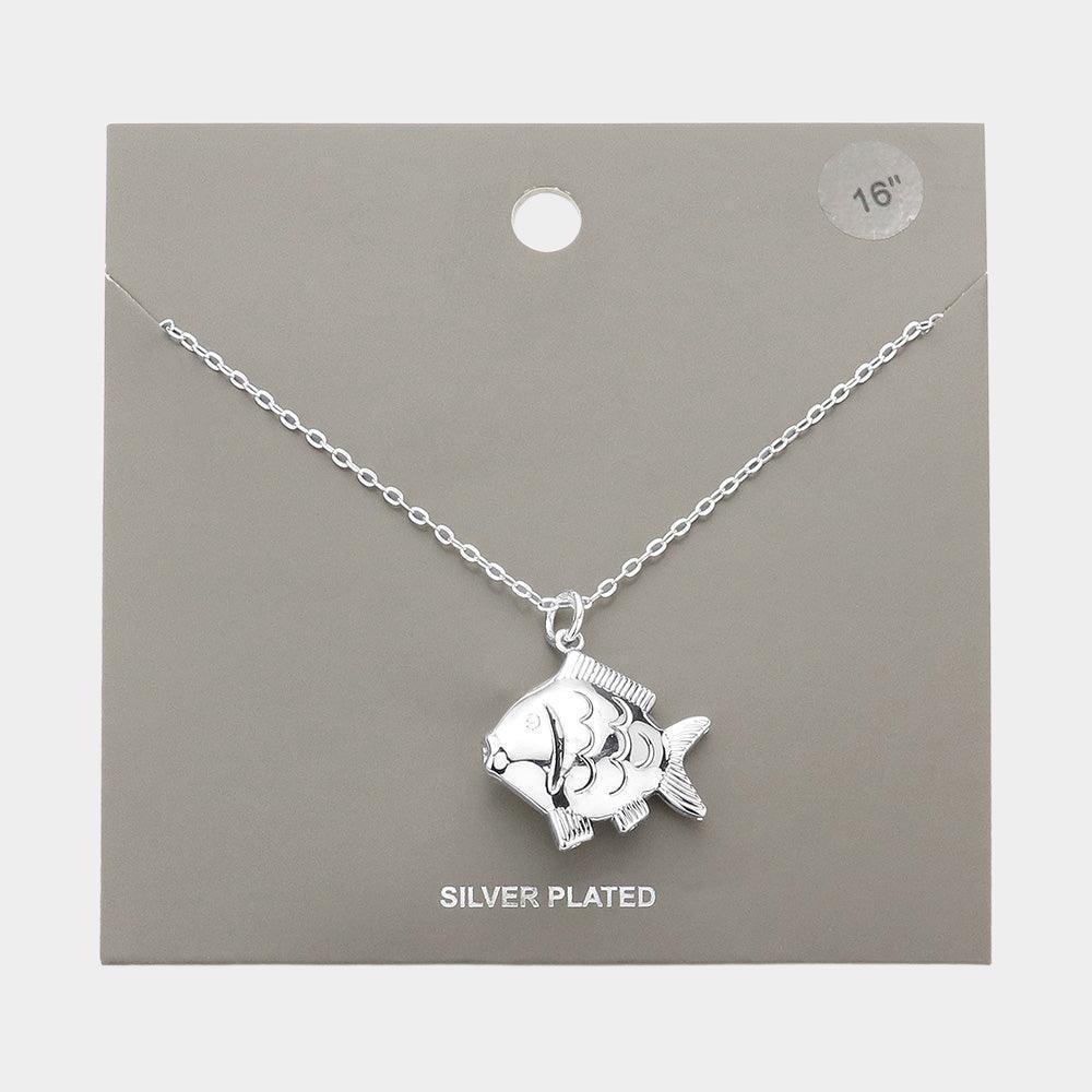 Silver Silver Plated Metal Fish Pendant Necklace - Jewelry Store by Erik Rayo