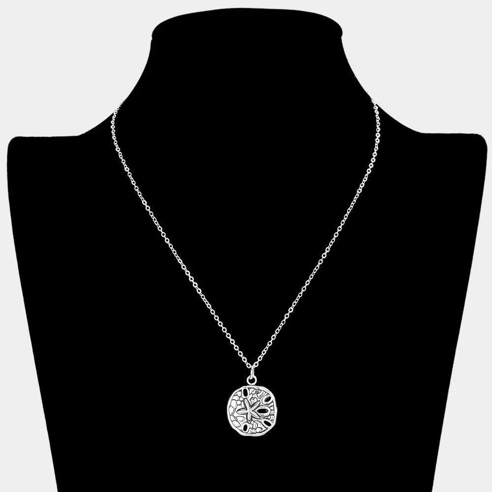 Silver Silver Plated Metal Sand Dollar Pendant Necklace - Jewelry Store by Erik Rayo