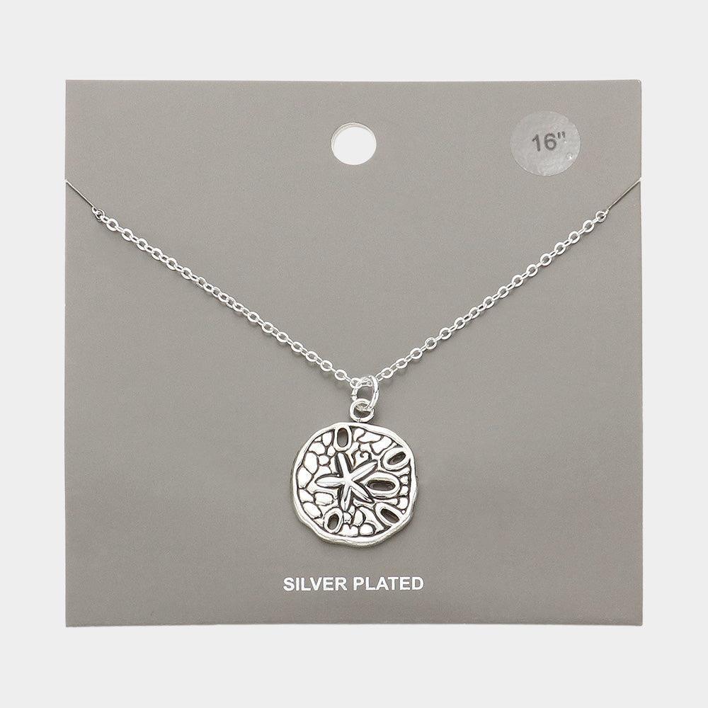 Silver Silver Plated Metal Sand Dollar Pendant Necklace - Jewelry Store by Erik Rayo