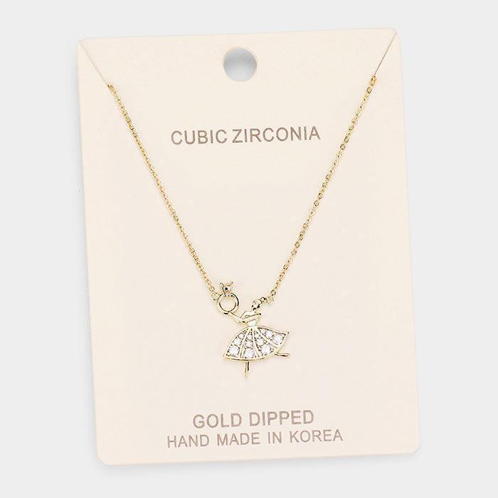 Gold Gold Dipped Cubic Zirconia Ballerina Pendant Necklace - Jewelry Store by Erik Rayo