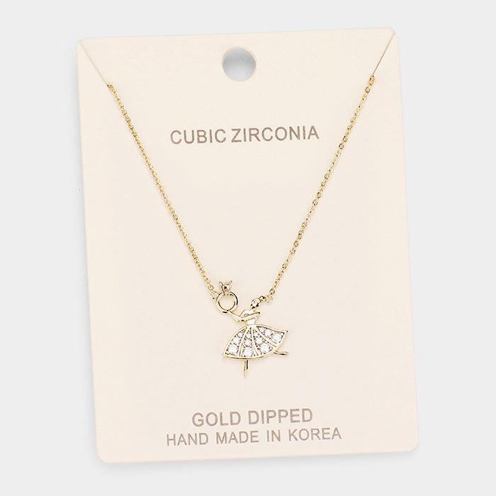 Gold Gold Dipped Cubic Zirconia Ballerina Pendant Necklace