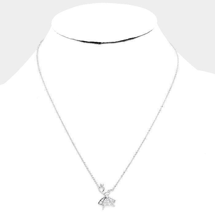 Clear White Gold Dipped Cubic Zirconia Ballerina Pendant Necklace - Jewelry Store by Erik Rayo