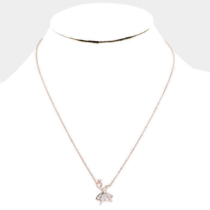 Rose Gold Gold Dipped Cubic Zirconia Ballerina Pendant Necklace - Jewelry Store by Erik Rayo