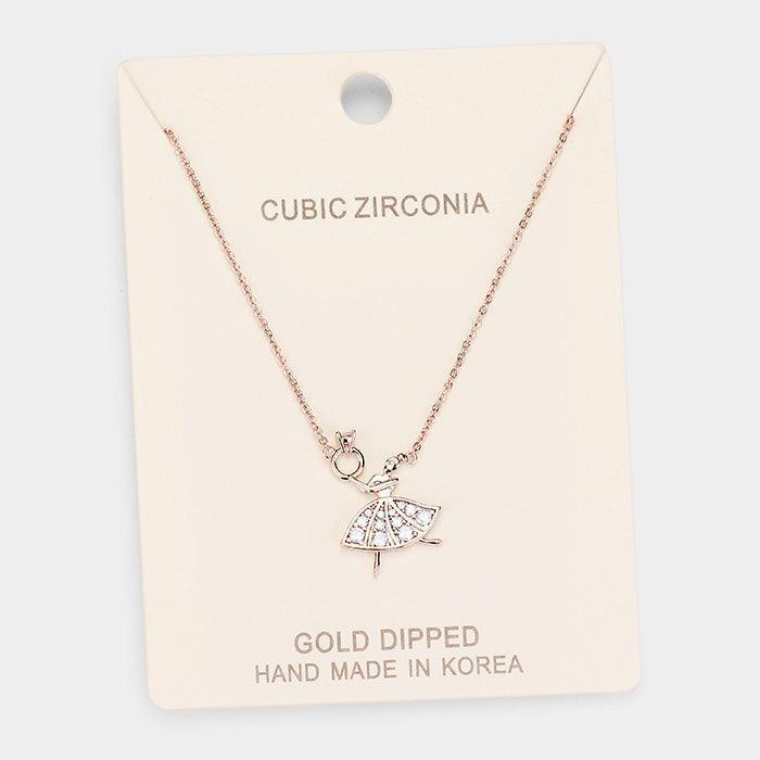 Rose Gold Gold Dipped Cubic Zirconia Ballerina Pendant Necklace - Jewelry Store by Erik Rayo
