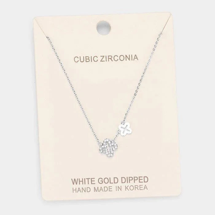 Gold White Gold Dipped Cubic Zirconia Quatrefoil Pendant Necklace - Jewelry Store by Erik Rayo