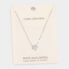 Load image into Gallery viewer, Gold White Gold Dipped Cubic Zirconia Quatrefoil Pendant Necklace
