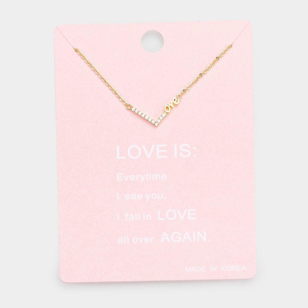 Gold Rhinestone Love Pendant Necklace - Jewelry Store by Erik Rayo