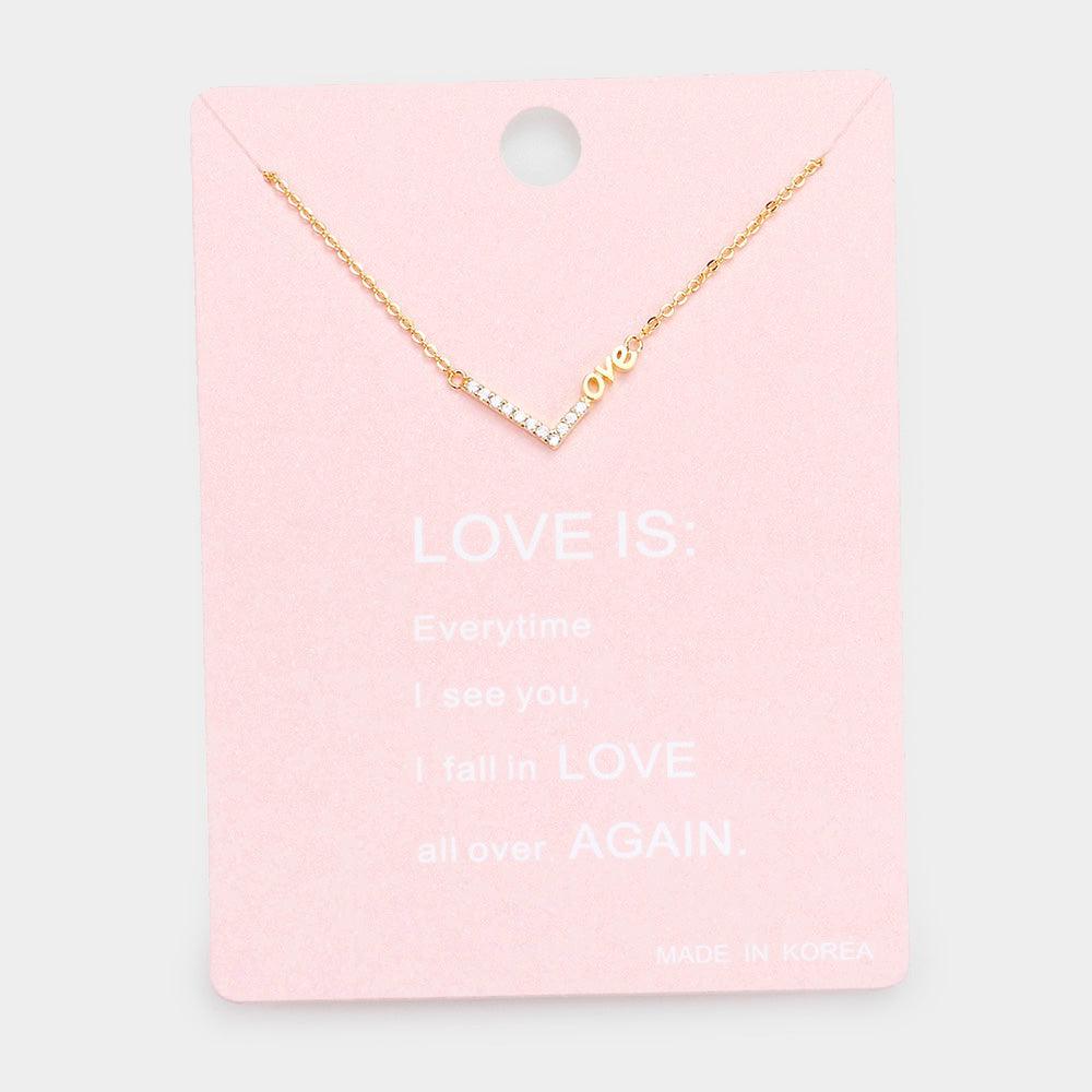 Gold Rhinestone Love Pendant Necklace