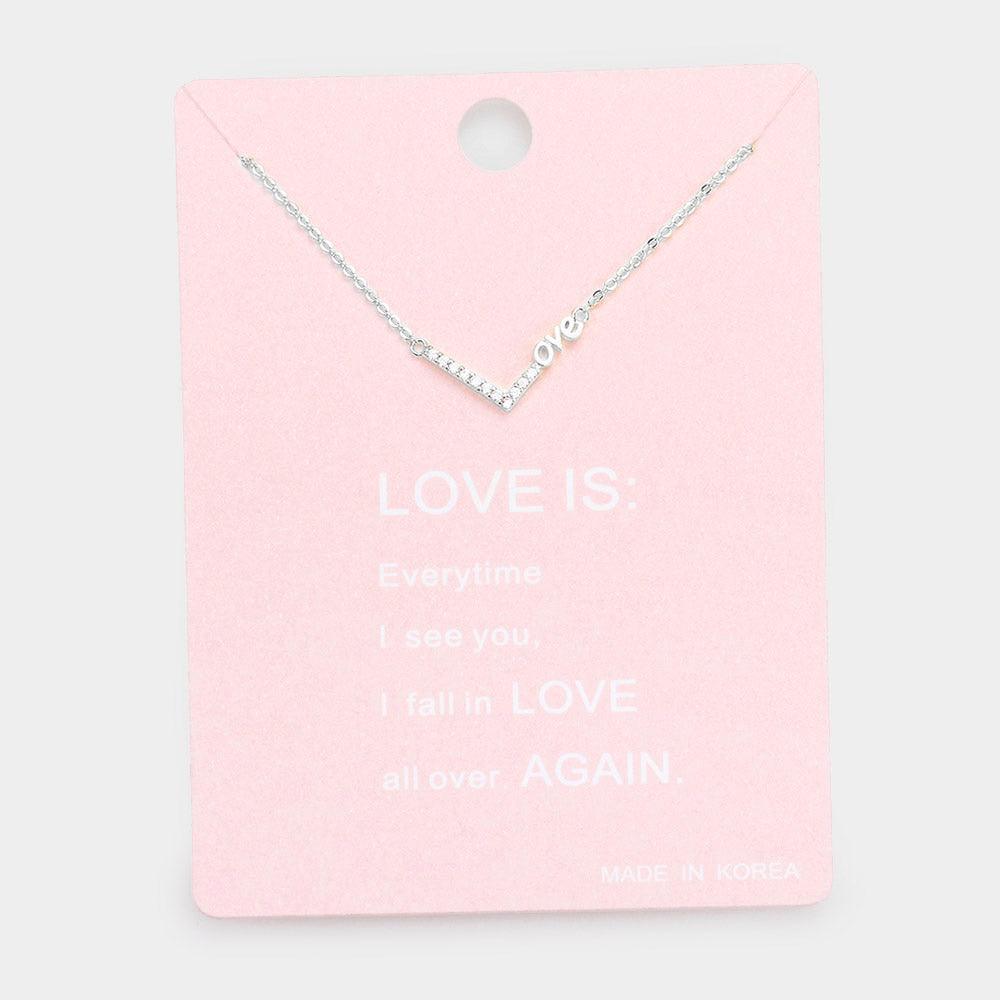 Clear Rhinestone Love Pendant Necklace