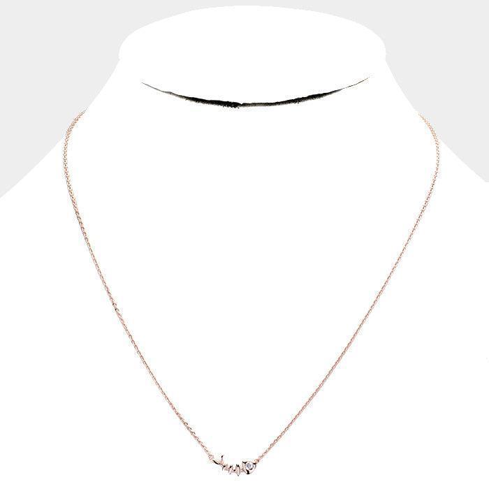 Rose Gold Gold Dipped Cubic Zirconia Fishbone Pendant Necklace - Jewelry Store by Erik Rayo