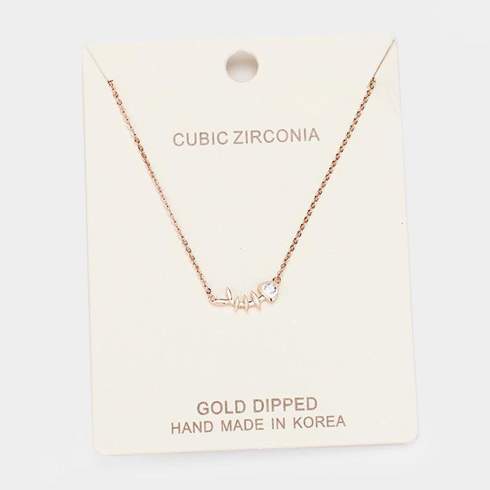 Rose Gold Gold Dipped Cubic Zirconia Fishbone Pendant Necklace - Jewelry Store by Erik Rayo