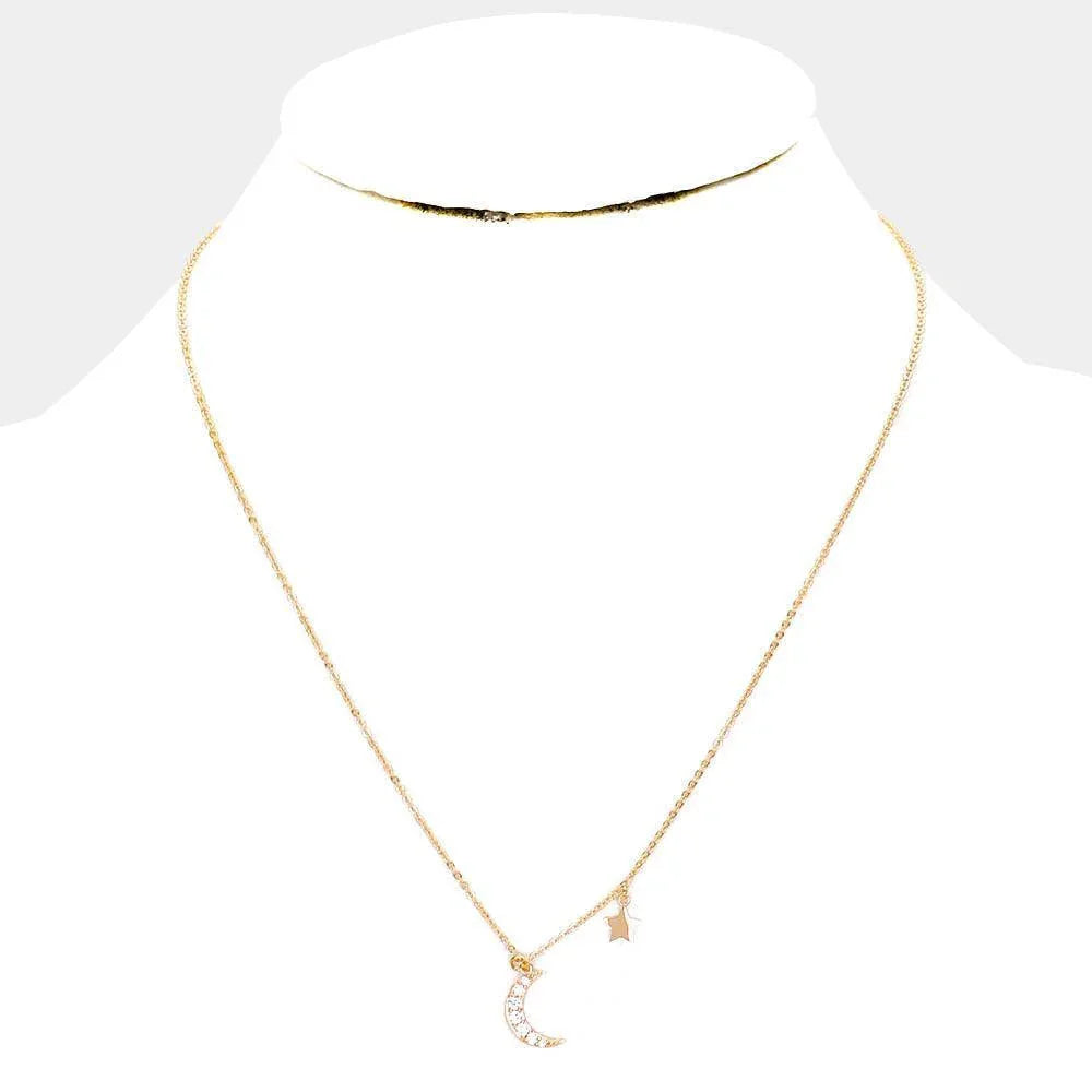 Gold Gold Dipped Cubic Zirconia Moon Star Pendant Necklace - Jewelry Store by Erik Rayo