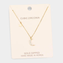 Load image into Gallery viewer, Gold Gold Dipped Cubic Zirconia Moon Star Pendant Necklace
