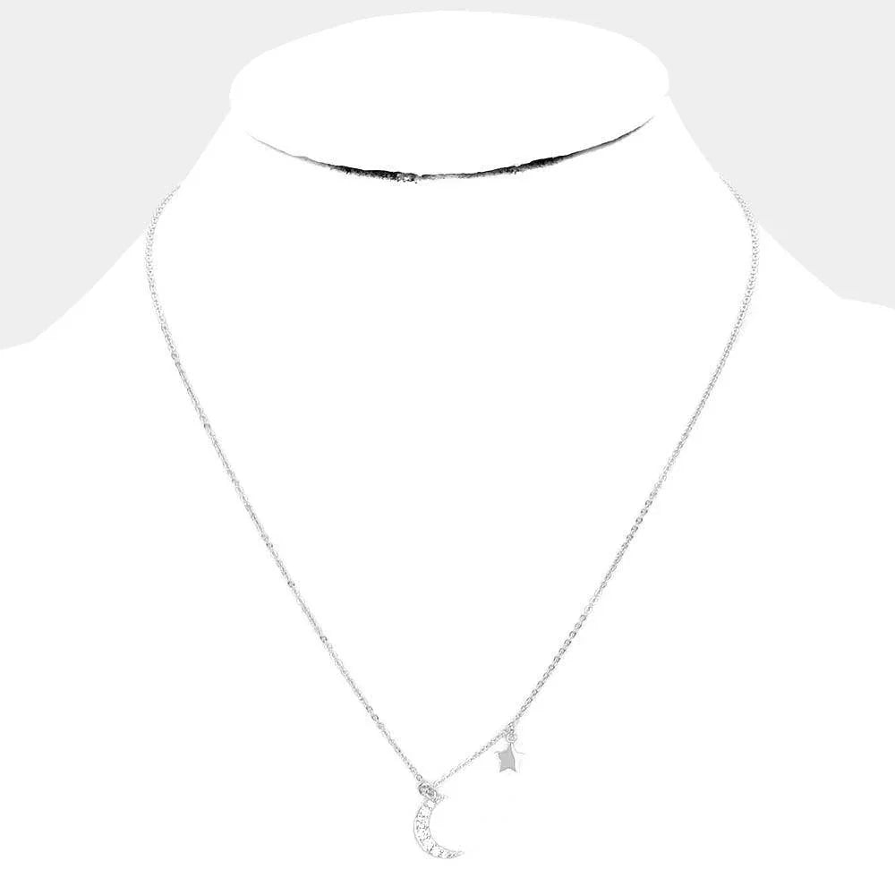 Gold White Gold Dipped Cubic Zirconia Moon Star Pendant Necklace - Jewelry Store by Erik Rayo