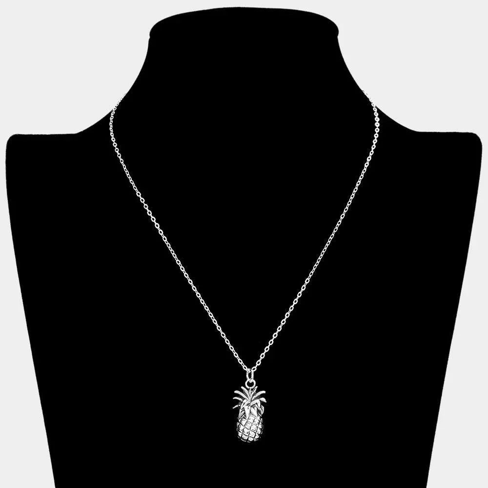 Silver Silver Plated Metal Pineapple Pendant Necklace - Jewelry Store by Erik Rayo