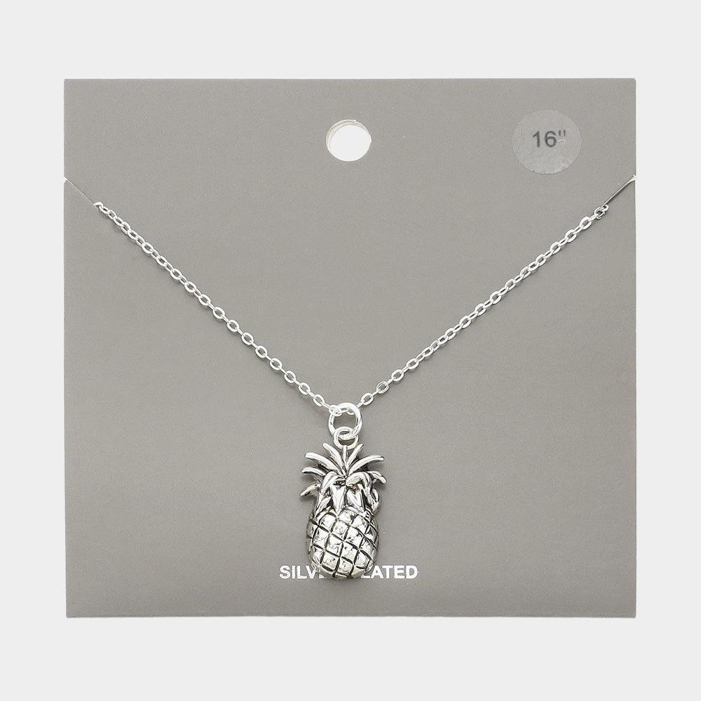 Silver Silver Plated Metal Pineapple Pendant Necklace - Jewelry Store by Erik Rayo