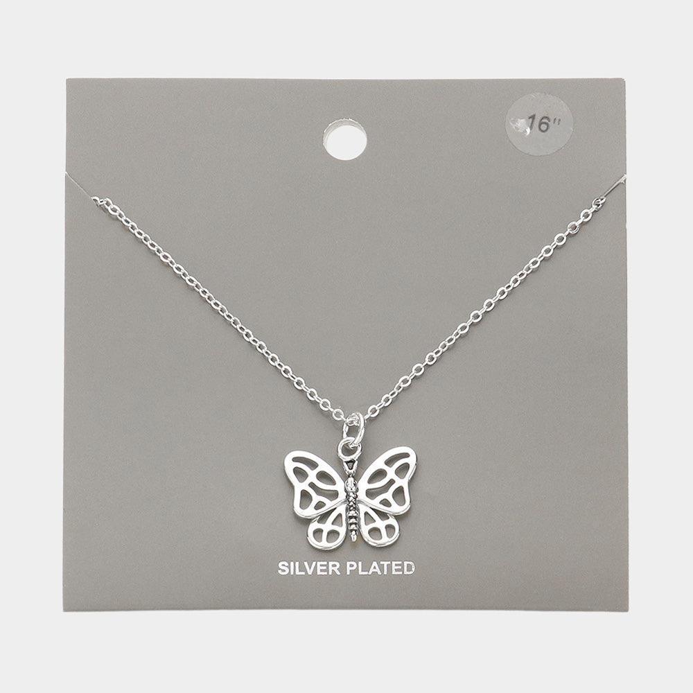 Silver Silver Plated Metal Butterfly Pendant Necklace - Jewelry Store by Erik Rayo