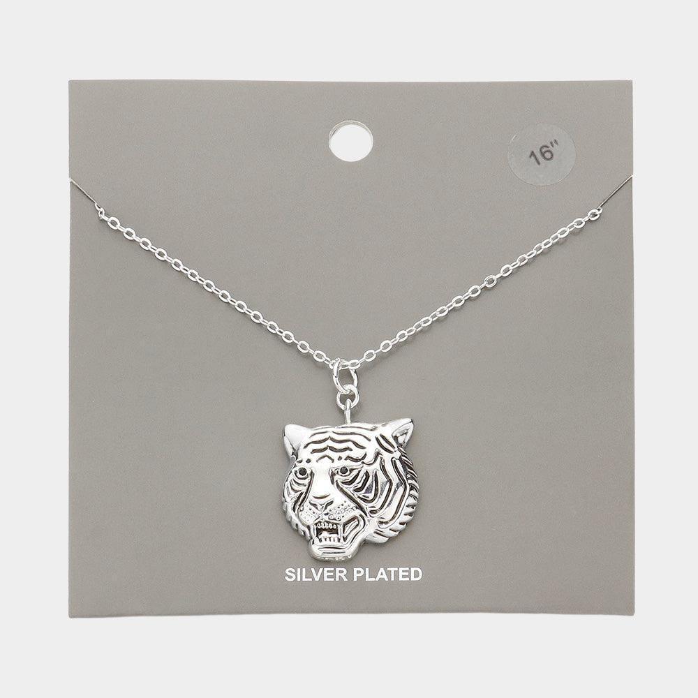 Silver Silver Plated Metal Tiger Pendant Necklace - Jewelry Store by Erik Rayo