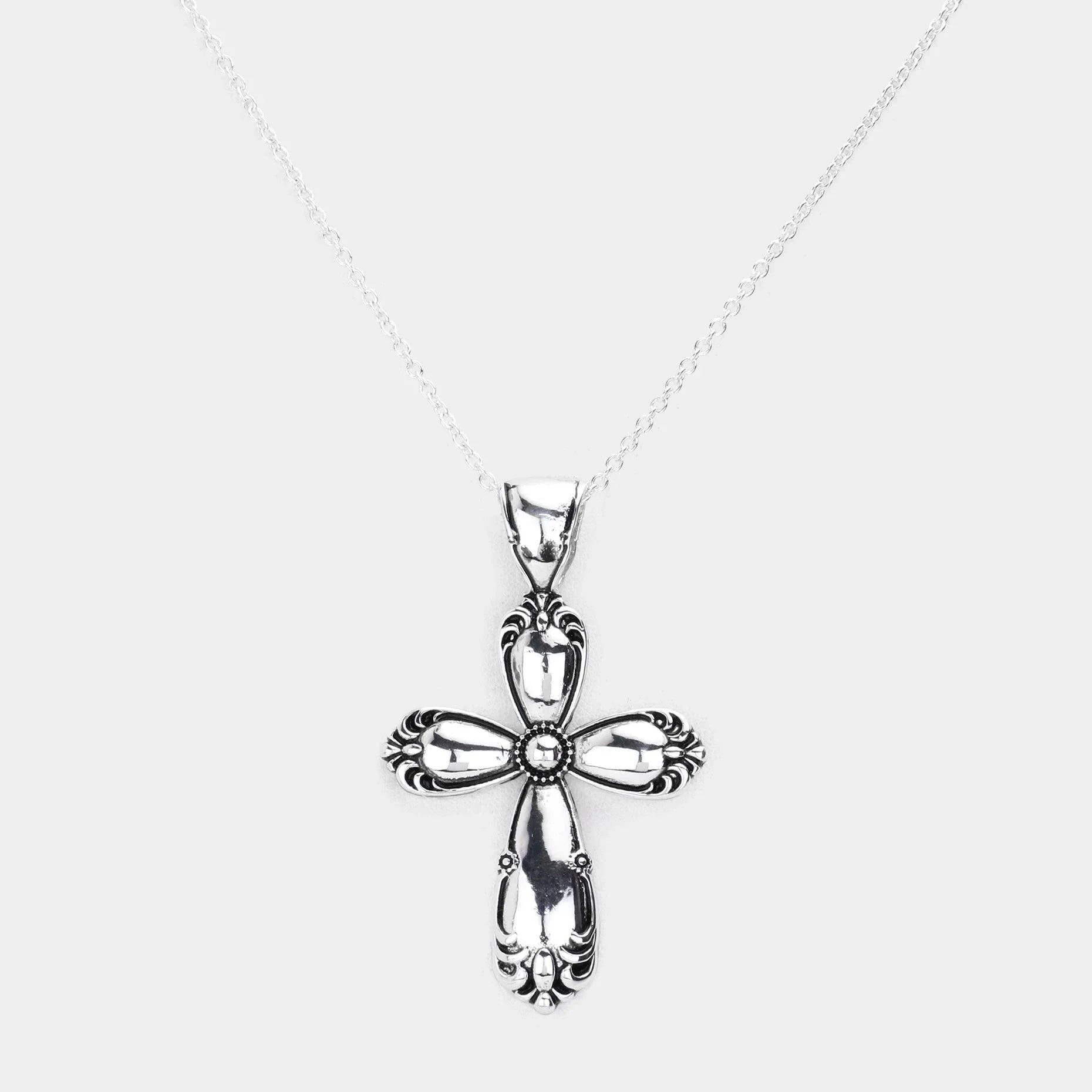 Silver Antique Metal Western Cross Pendant Necklace - Jewelry Store by Erik Rayo