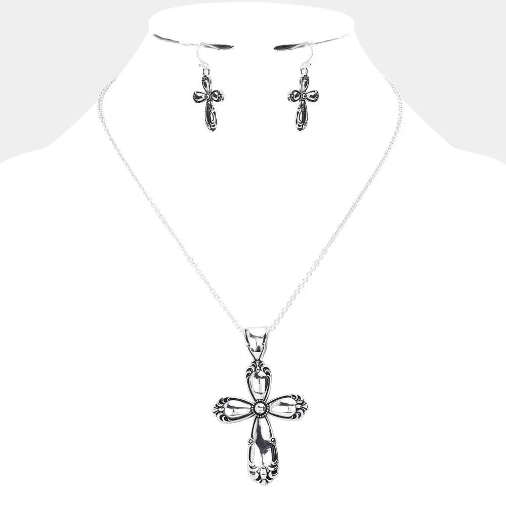 Silver Antique Metal Western Cross Pendant Necklace - Jewelry Store by Erik Rayo