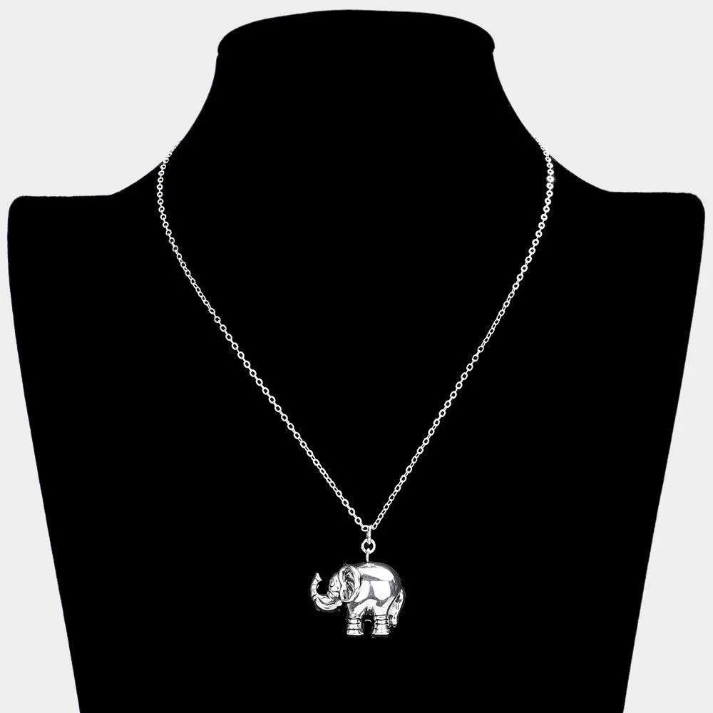 Silver Silver Plated Metal Elephant Pendant Necklace - Jewelry Store by Erik Rayo