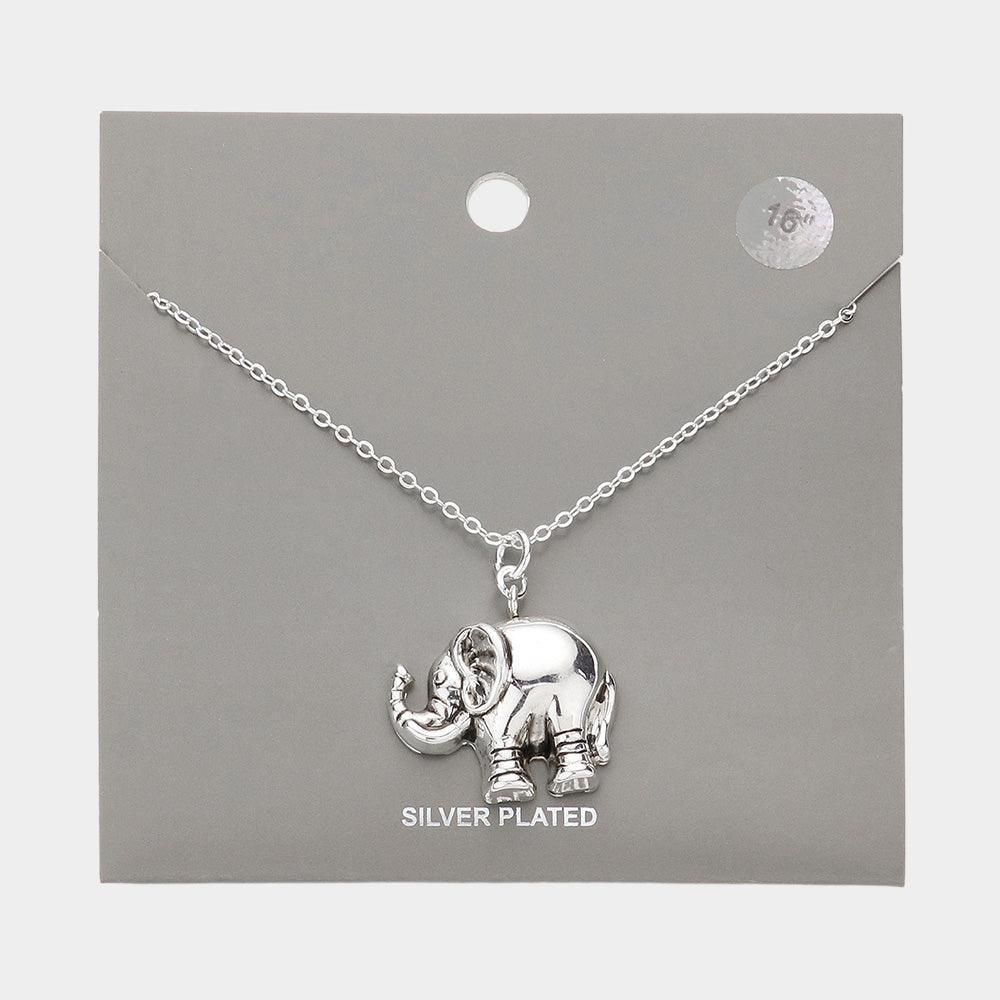 Silver Silver Plated Metal Elephant Pendant Necklace - Jewelry Store by Erik Rayo