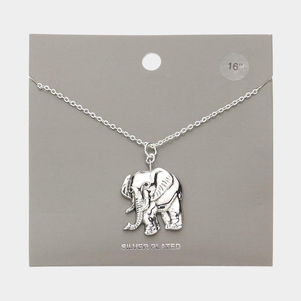 Silver Silver Plated Metal Elephant Pendant Necklace - Jewelry Store by Erik Rayo