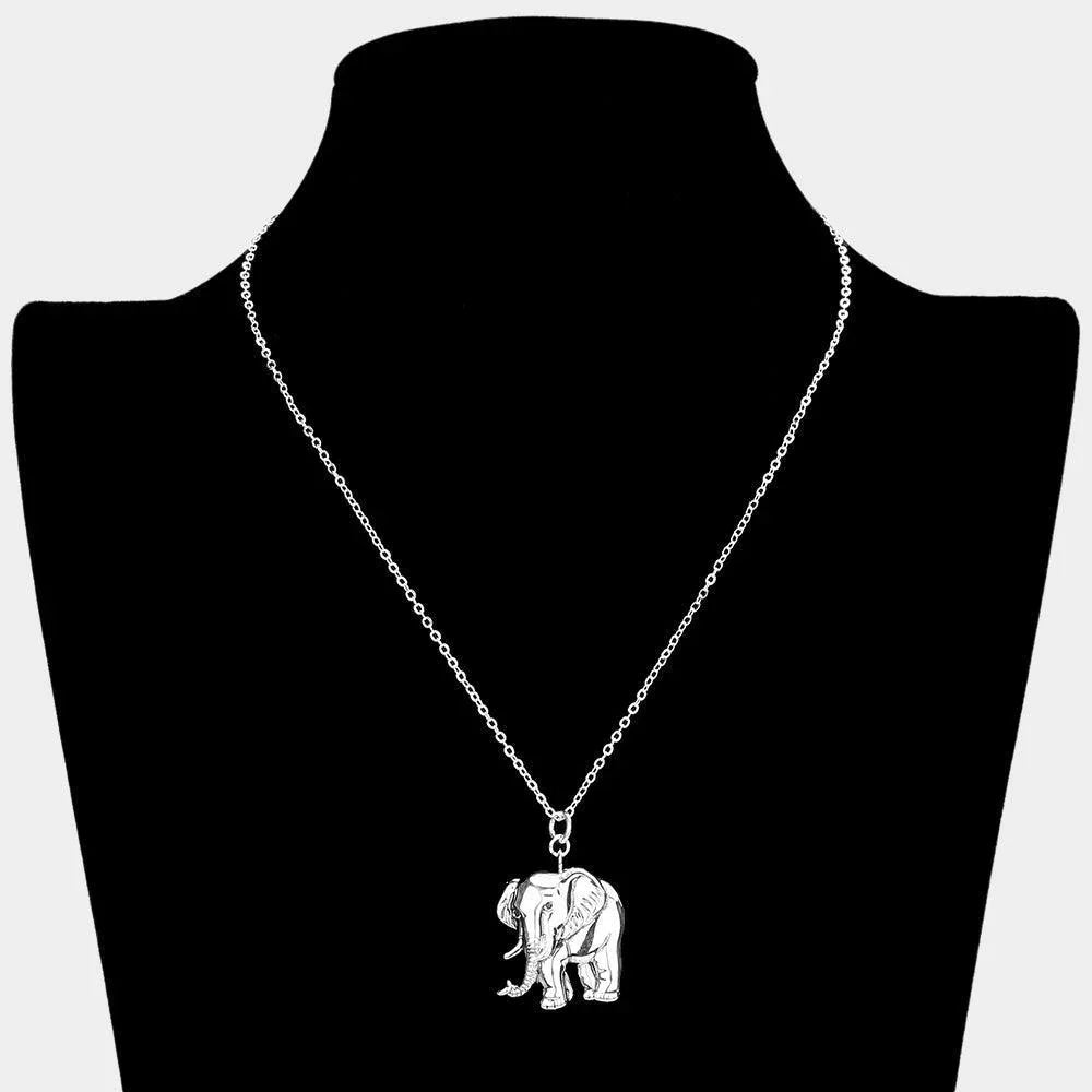 Silver Silver Plated Metal Elephant Pendant Necklace - Jewelry Store by Erik Rayo