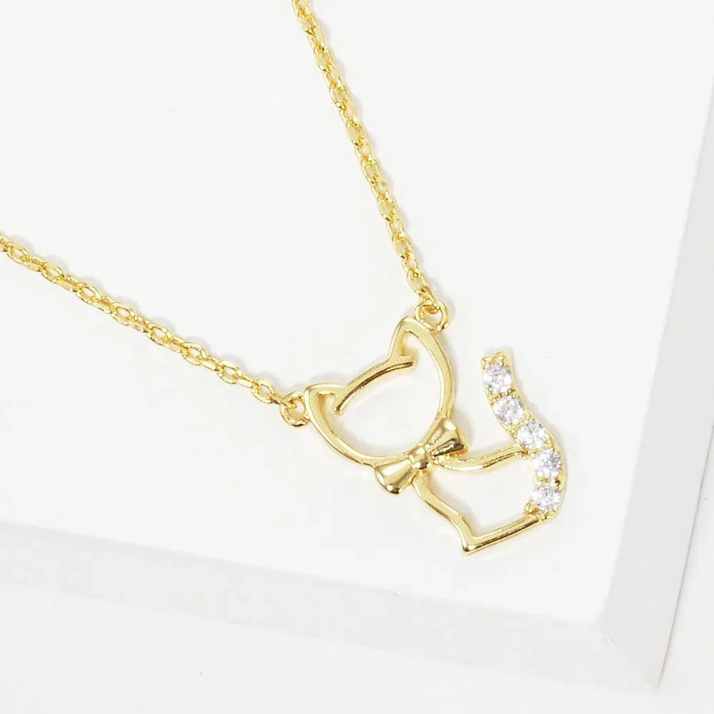 Gold Gold Dipped Rhinestone Embellished Cat Pendant Necklace - Jewelry Store by Erik Rayo