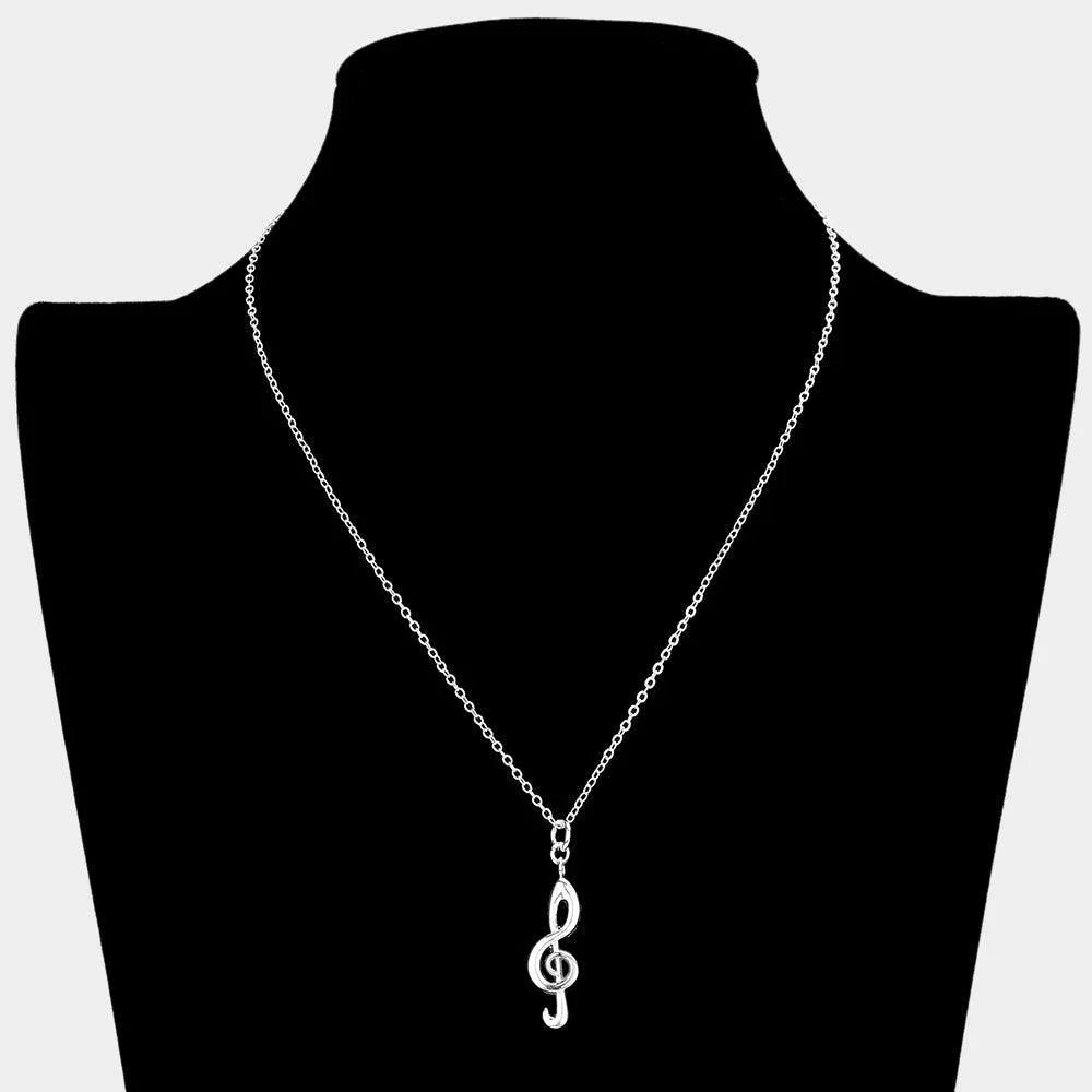 Silver Silver Plated Metal Treble Clef Pendant Necklace - Jewelry Store by Erik Rayo