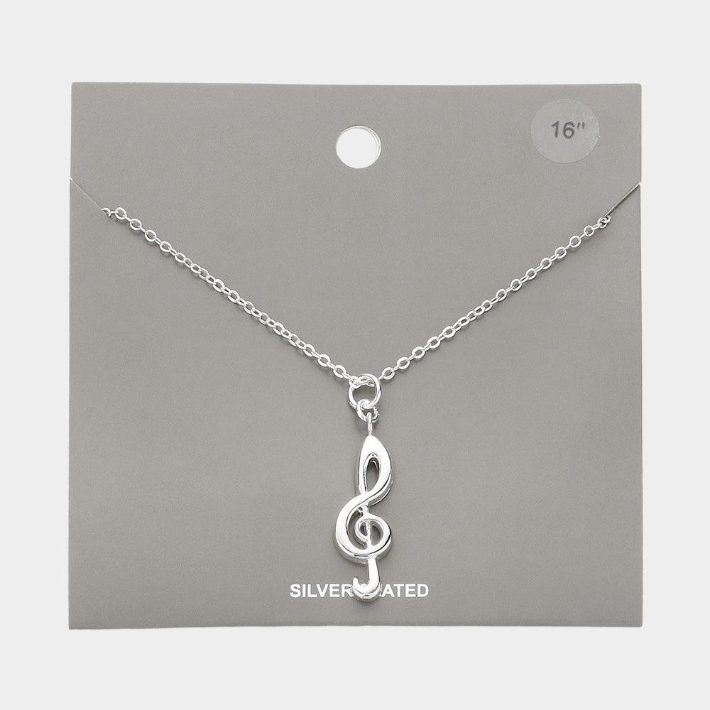 Silver Silver Plated Metal Treble Clef Pendant Necklace - Jewelry Store by Erik Rayo