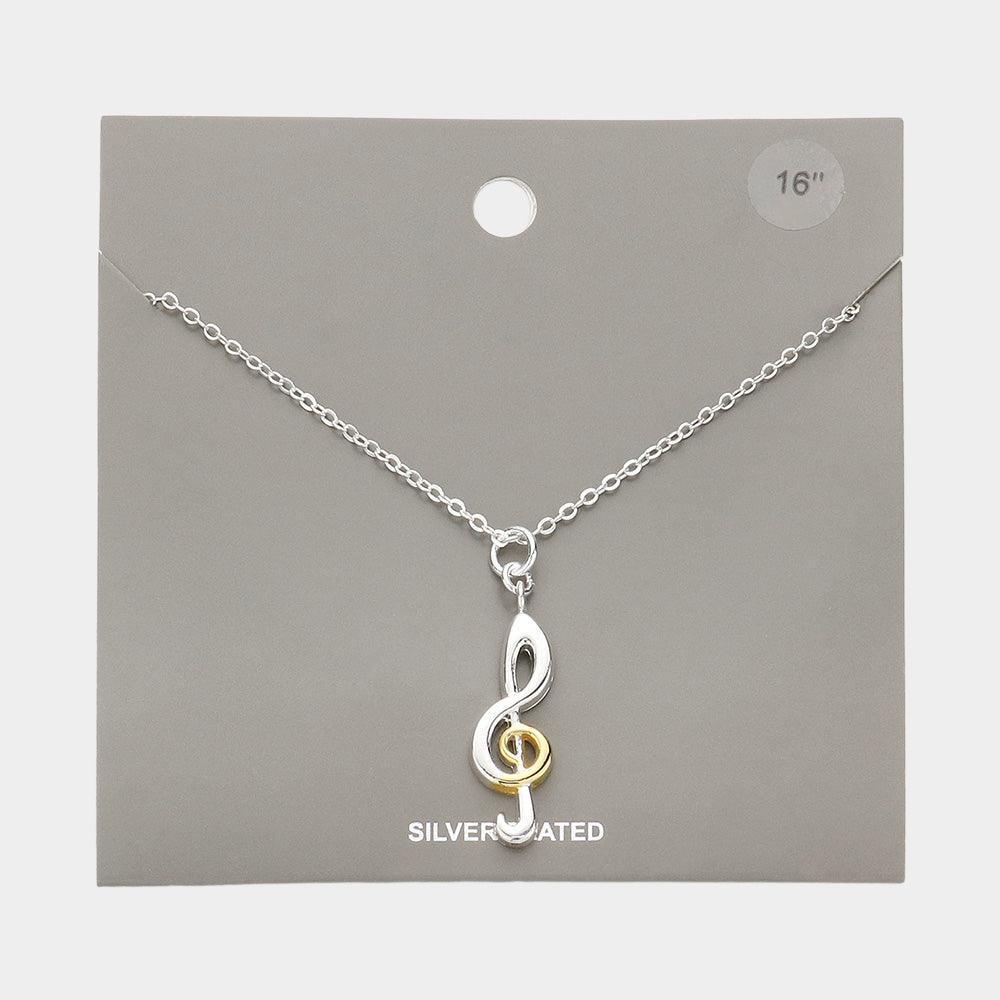 Two Tone Silver Plated Metal Treble Clef Pendant Necklace - Jewelry Store by Erik Rayo