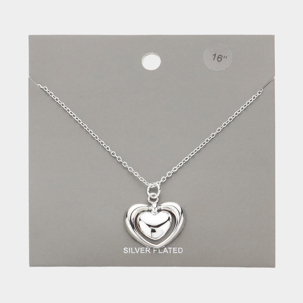 Silver Silver Plated Metal Double Heart Pendant Necklace - Jewelry Store by Erik Rayo