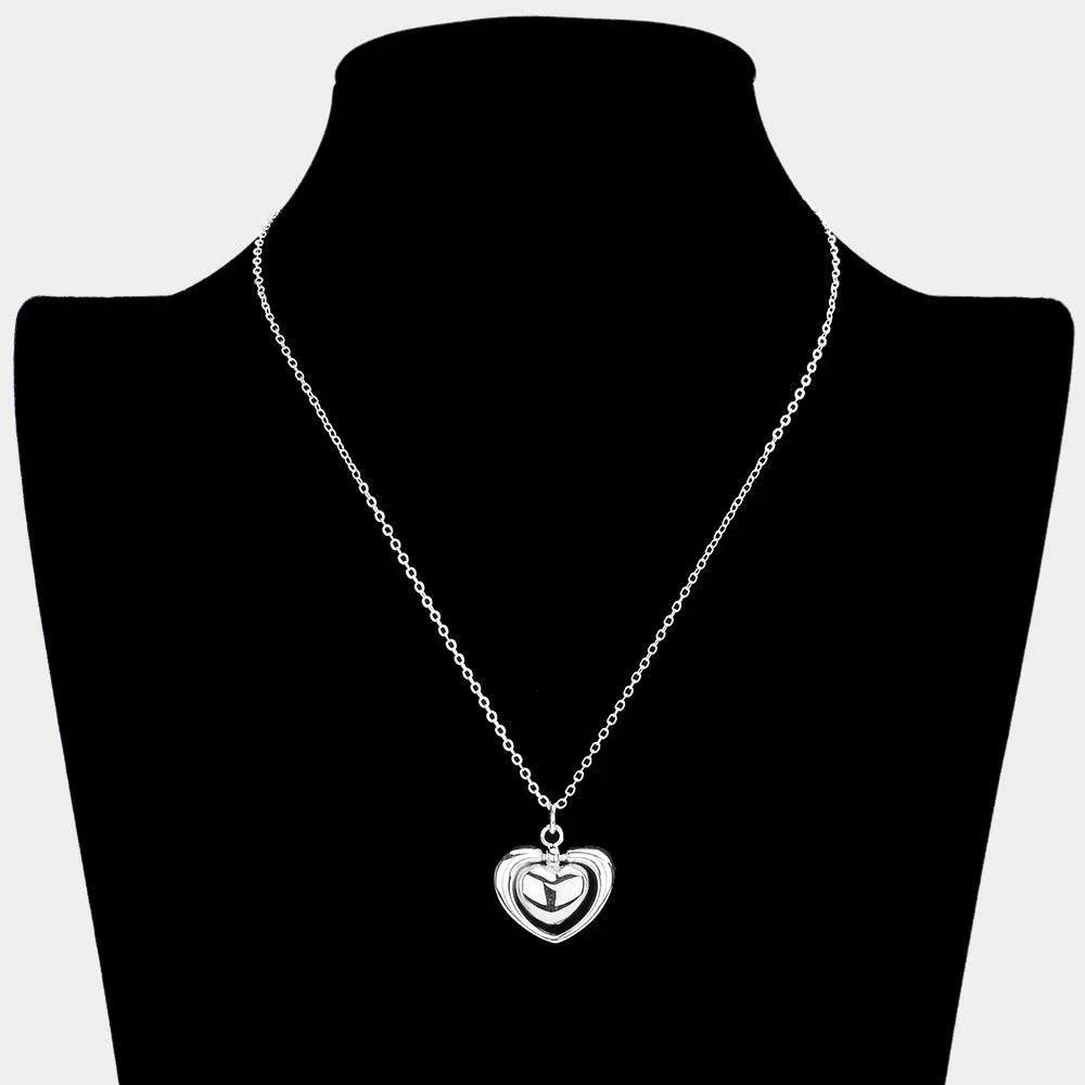 Silver Silver Plated Metal Double Heart Pendant Necklace - Jewelry Store by Erik Rayo