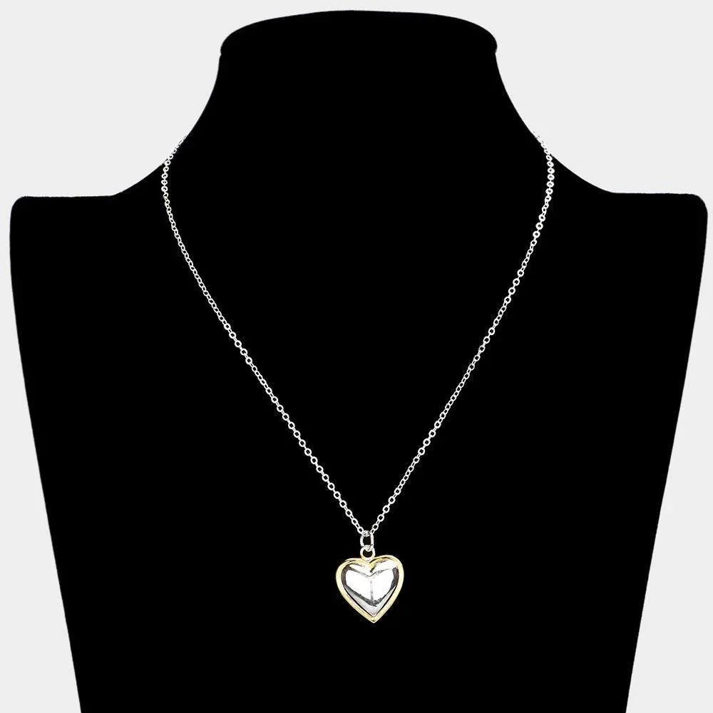 Two Tone Silver Plated Metal Heart Pendant Necklace - Jewelry Store by Erik Rayo