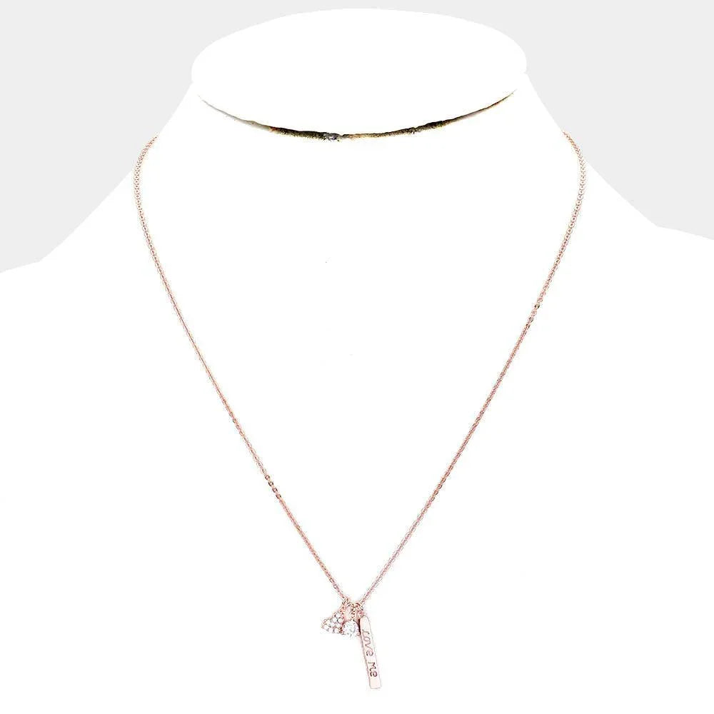 Rose Gold Gold Dipped CZ 'Love Me' Heart Pendant Necklace - Jewelry Store by Erik Rayo