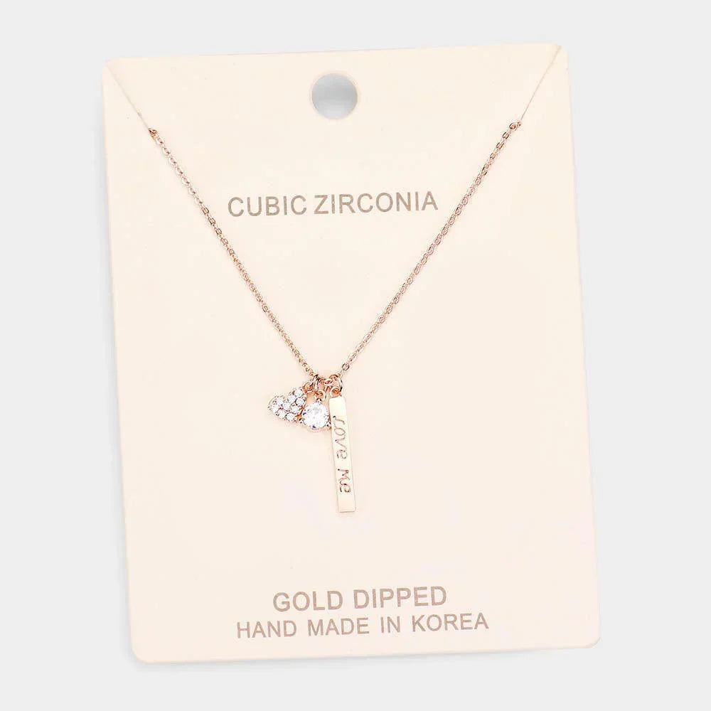 Rose Gold Gold Dipped CZ 'Love Me' Heart Pendant Necklace - Jewelry Store by Erik Rayo