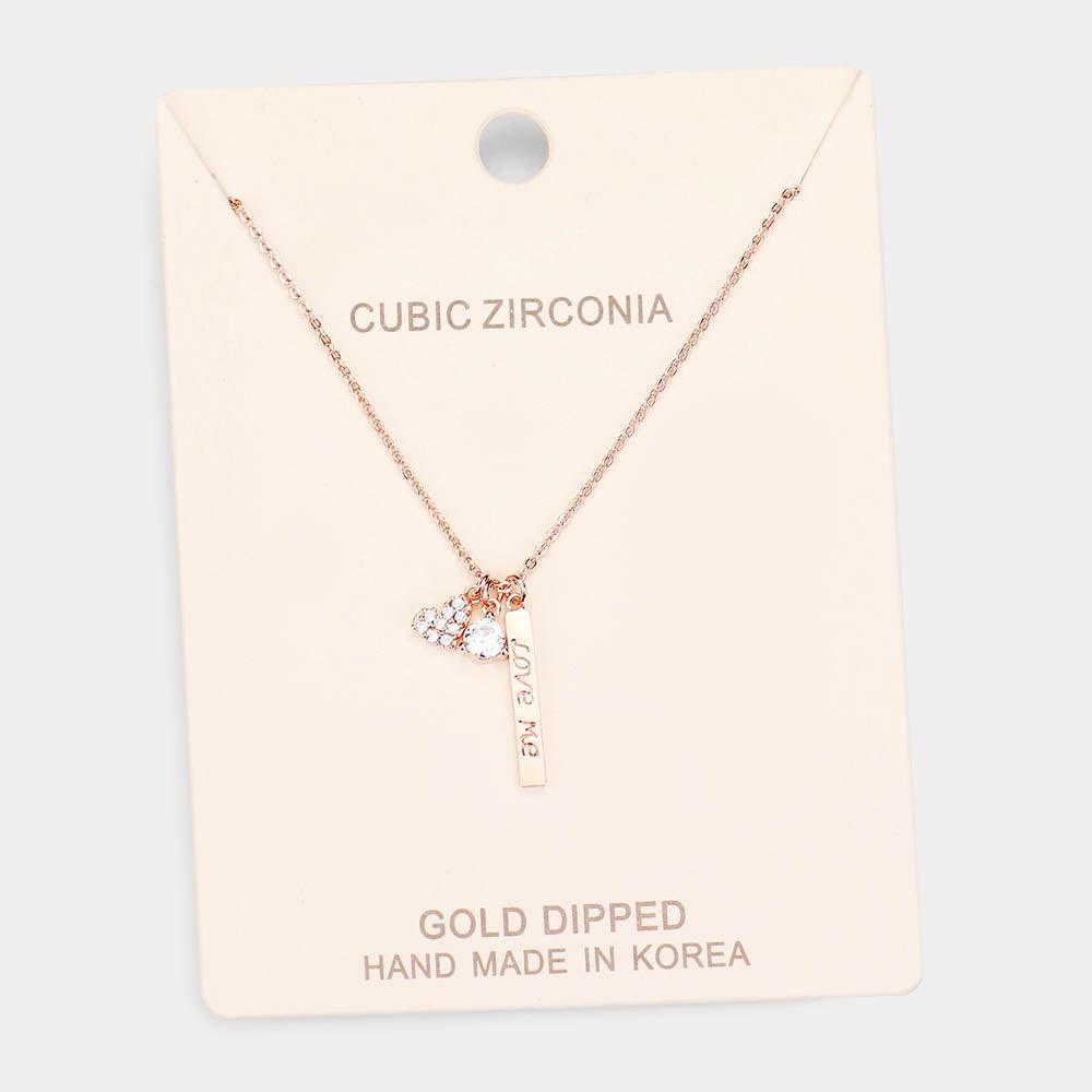 Rose Gold Gold Dipped CZ 'Love Me' Heart Pendant Necklace