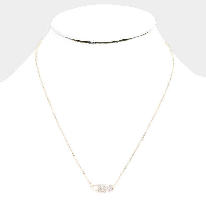Gold Gold Dipped Cubic Zirconia Key Lock Pendant Necklace - Jewelry Store by Erik Rayo