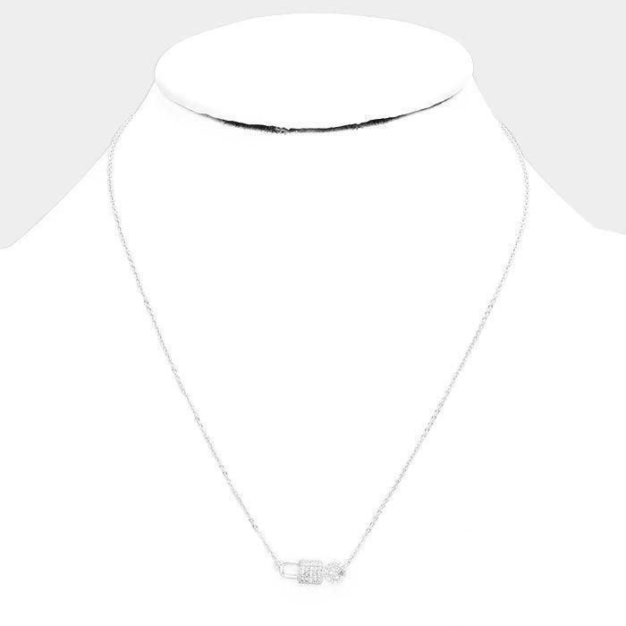 Gold White Gold Dipped Cubic Zirconia Key Lock Pendant Necklace - Jewelry Store by Erik Rayo