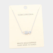 Load image into Gallery viewer, Gold White Gold Dipped Cubic Zirconia Key Lock Pendant Necklace
