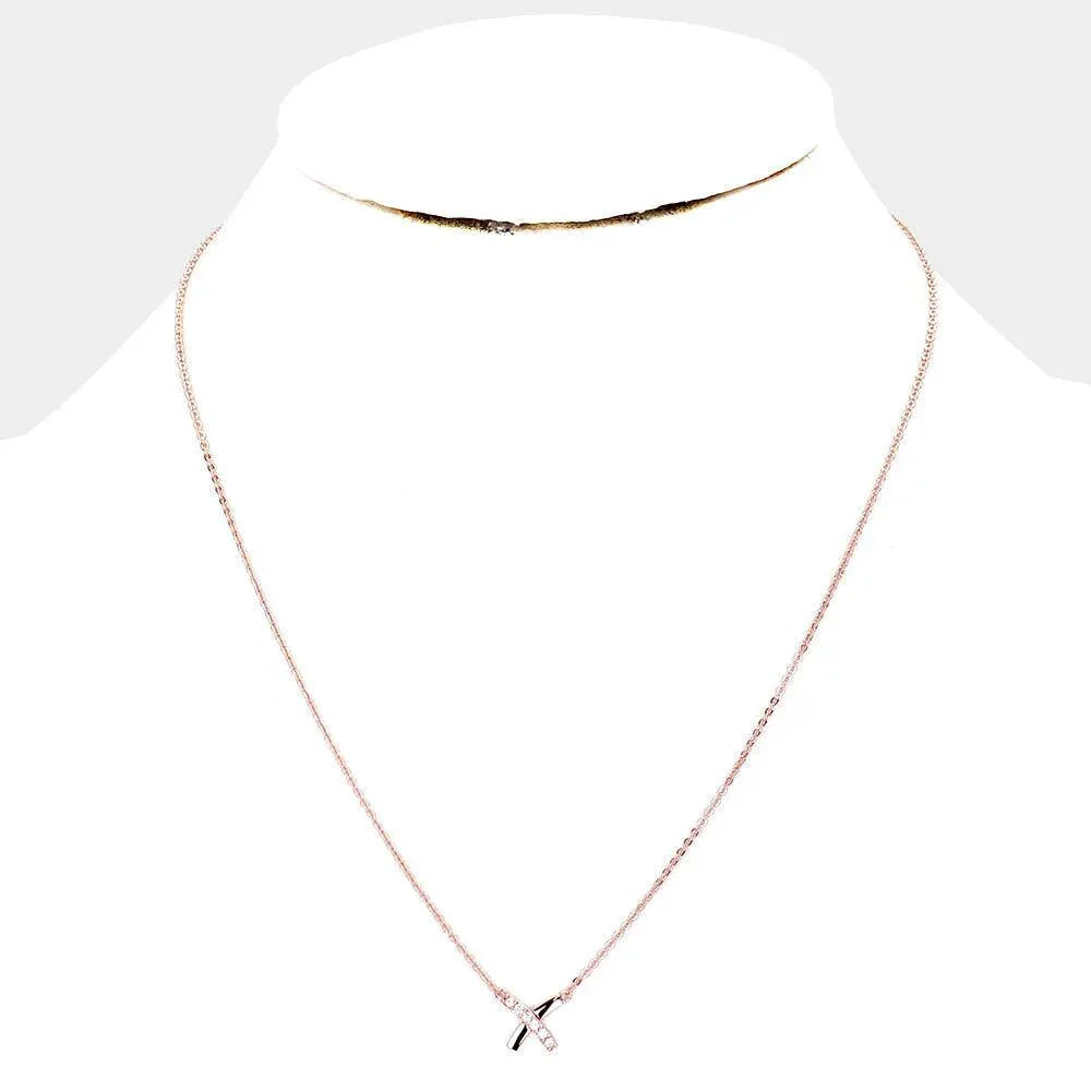 Rose Gold Gold Dipped Cubic Zirconia Crisscross Pendant Necklace - Jewelry Store by Erik Rayo
