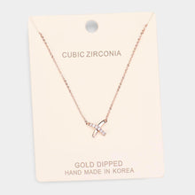 Load image into Gallery viewer, Rose Gold Gold Dipped Cubic Zirconia Crisscross Pendant Necklace
