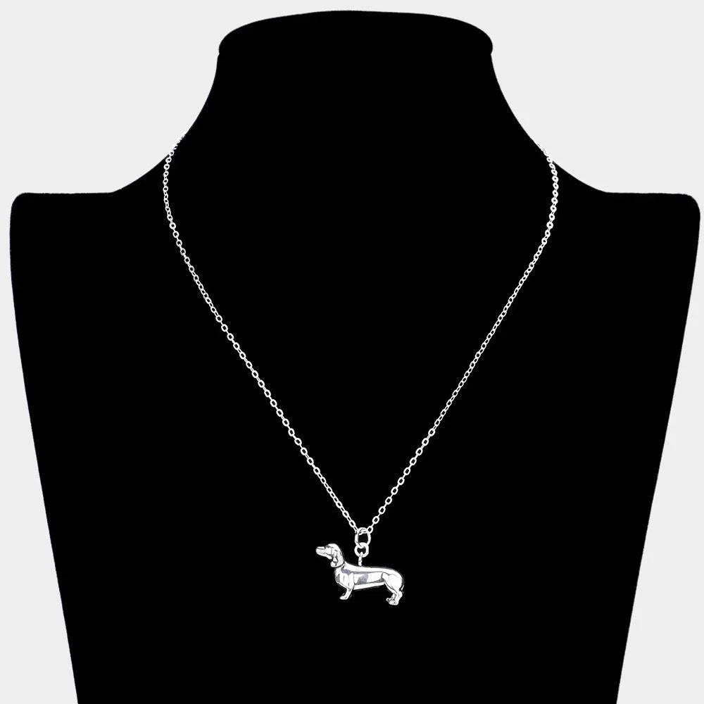 Silver Silver Plated Metal Dog Pendant Necklace - Jewelry Store by Erik Rayo