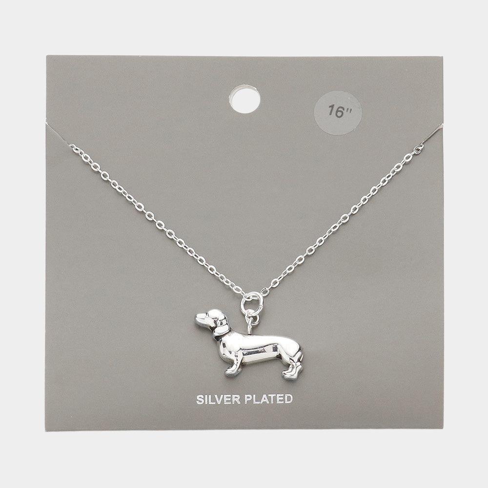Silver Silver Plated Metal Dog Pendant Necklace - Jewelry Store by Erik Rayo