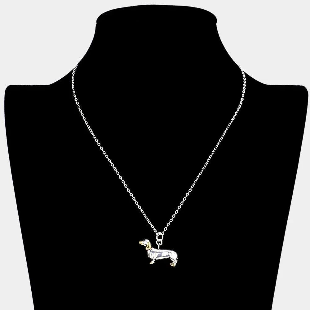 Two Tone Silver Plated Metal Dog Pendant Necklace - Jewelry Store by Erik Rayo