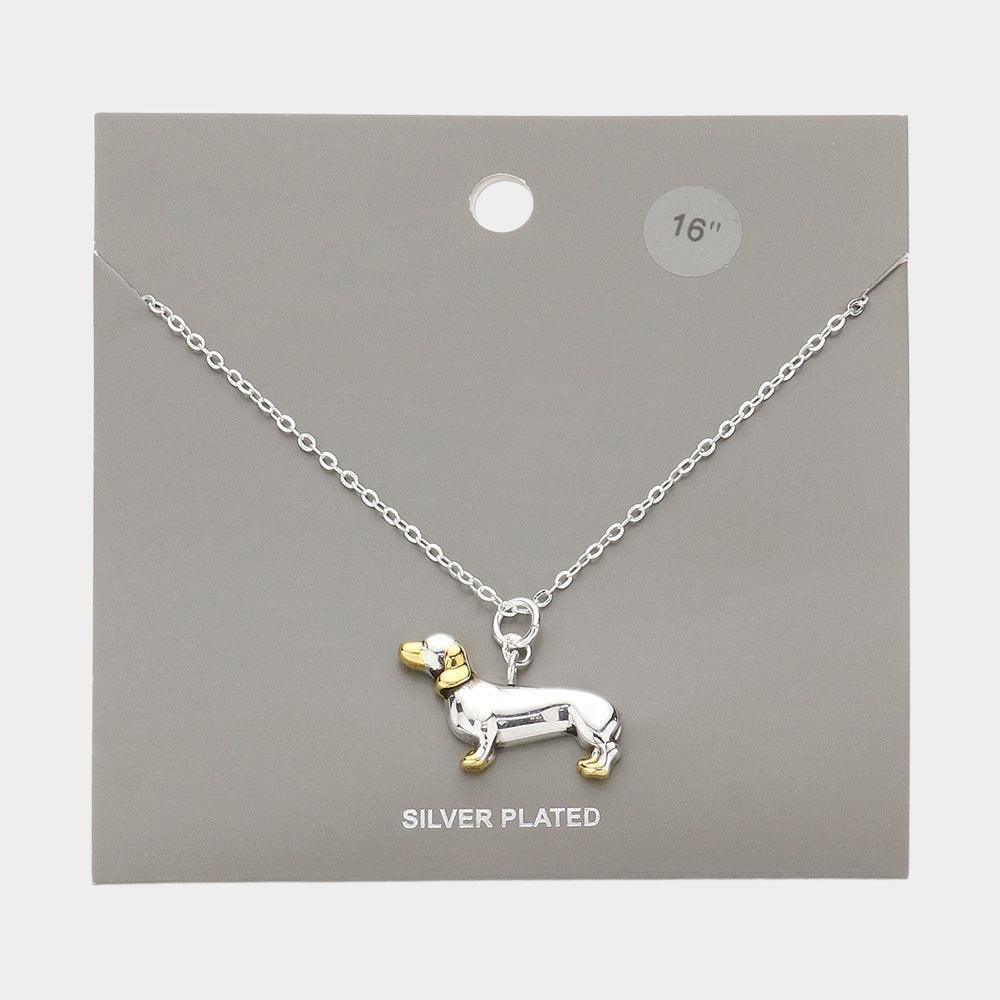 Two Tone Silver Plated Metal Dog Pendant Necklace - Jewelry Store by Erik Rayo