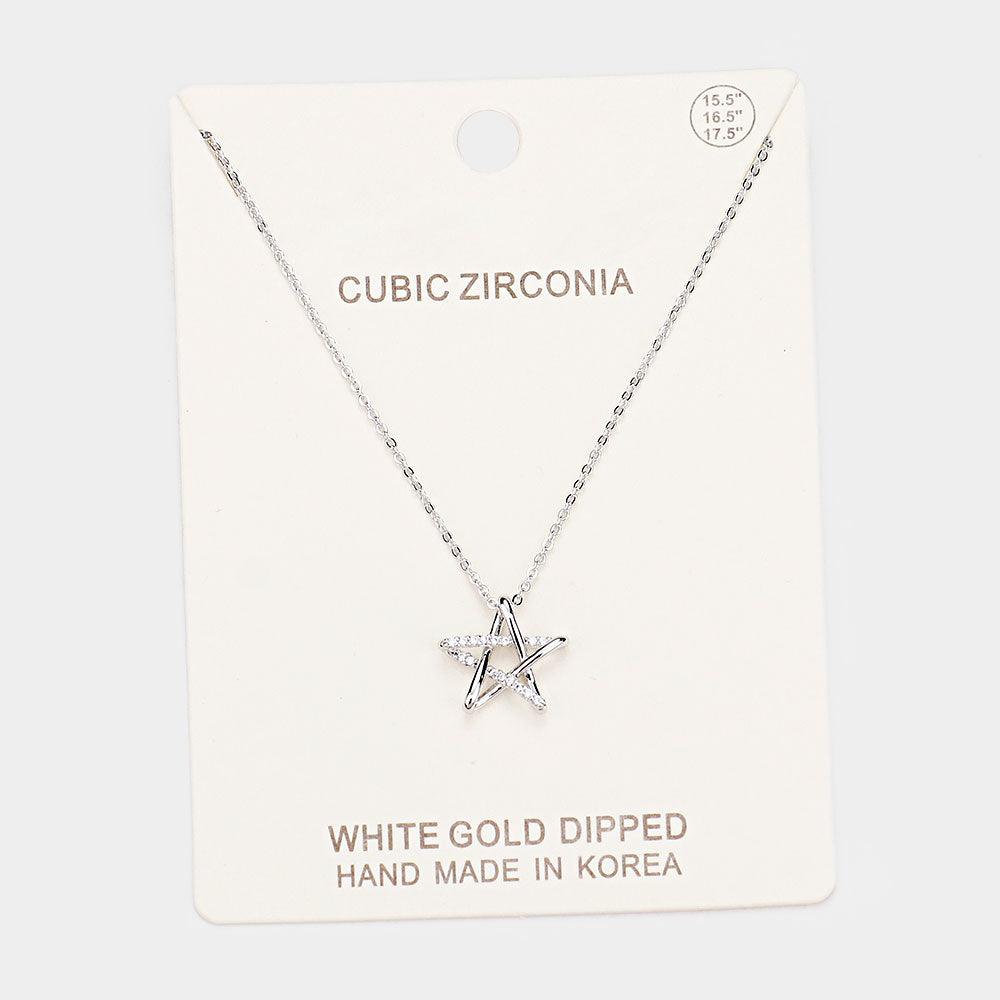 Gold White Gold Dipped CZ Star Pendant Necklace