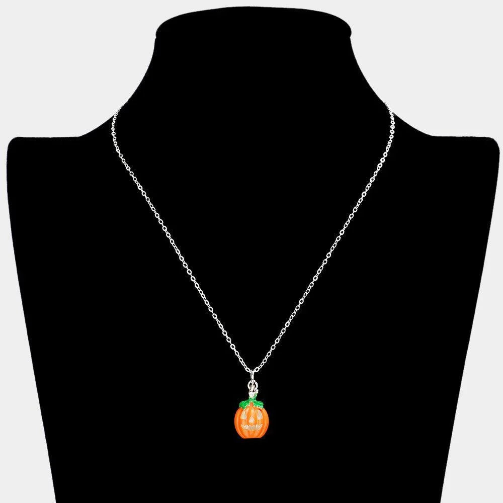 Orange Silver Plated Pumpkin Pendant Necklace - Jewelry Store by Erik Rayo